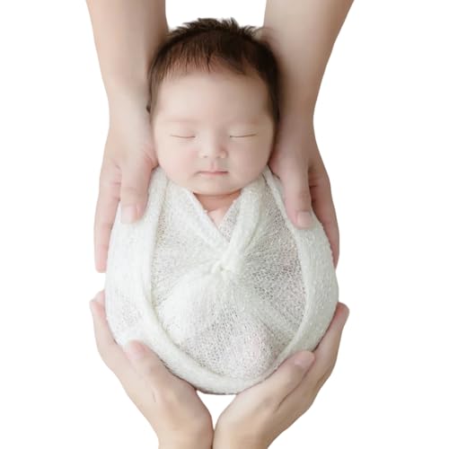 Zeroest Newborn Photo Prop Stretch Knit Wrap for Baby Photography Newborn Photoshoot Outfits Boys Girls Posing Blanket (White) - color: White