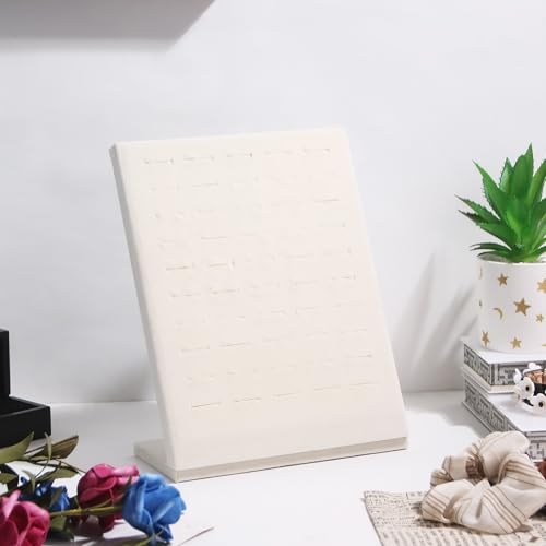 Ring Display Stand, Velvet Ring Holder, 50 Slots Rings Organizer Jewelry Display Tray, L-Shaped Jewelry Organizer Stand for Rings Earrings Selling (2, Beige) - color: Beige
