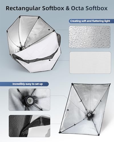 Skytex Softbox Lighting Kit 3Pack, 20x28in Soft Box | 135W 5500K E27 Bulb Continuous Photography Lighting, Photo Studio Lights Equipment for Camera Shooting, Video Recording - size: 3 softbox fixed