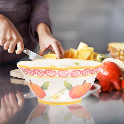 Hemobllo Ceramic Pumpkin Serving Bowl Large Embossed Halloween Thanksgiving Food Bowl Divided Salad Pasta for Household and Restaurant Use