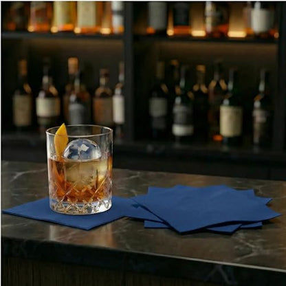 AMERICAN HOMESTEAD Navy Cocktail Napkins - Premium 4.75"x4.75" Disposable Linen-Like Beverage Napkins - Bulk Square Party Bar Serviettes for Weddings, Parties, Events, and Daily Use - 100 Count - color: Navy, size: 4.75 x 4.75