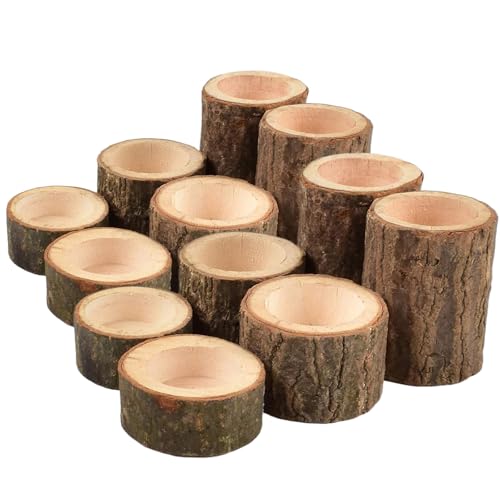 Set of 12 Wooden Tea Light Candle Holders, Personalized Natural Wooden Votive Vintage Tea Light Candle Holders for Rustic Centerpieces for Dining Table Wedding Party (Set of 12) - color: Set of 12
