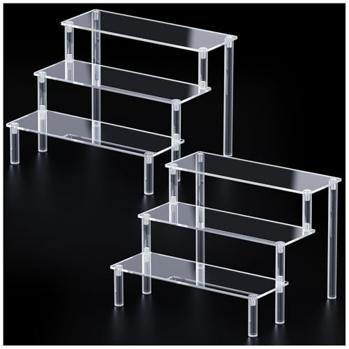 2 Packs Acrylic Display Stand Riser,3 Tier Perfume Organizer Cupcake Stand Acrylic Pop Shelves Holder,Clear Desk Display Shelf for Figure,Trinket,Collectibles,Dessert Tray Stands for Party Decor-7.9in - color: Clear, size: 7.9x2.8 inch