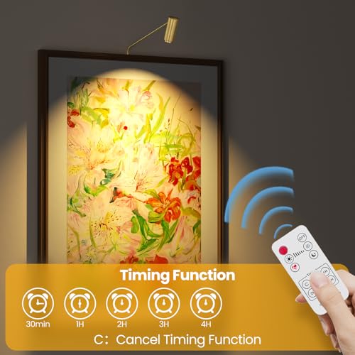 Zoomable Picture Light Spotlight,Plug in LED Picture Lights for Wall 3000K Warm Photo Frame Light with Remote Control Art Lighting for Paintings Gold Mini Accent Spotlights for Gallery