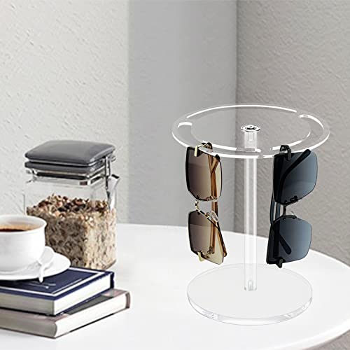 Acrylic Sunglasses Holder Stand with 360 Rotating, Eyeglasses Display Rack Clear Glass Tabletop Organizer - color: Clear