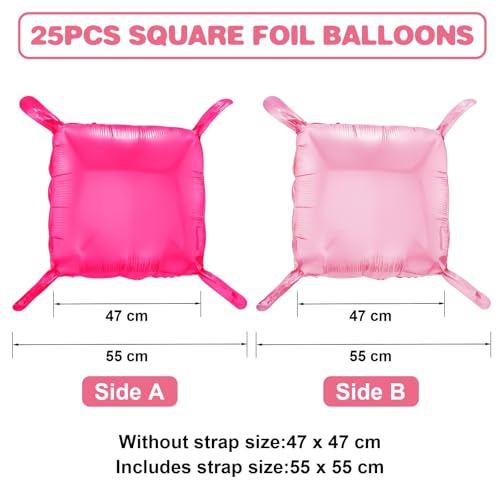 Hot Pink Square Foil Balloon Wall,25Pcs Double Sided Balloons Backdrop Foil Balloon Tunnel Arch Garland Kit for Valentine's Day Birthday Bridal Anniversary Baby Shower Party Decorations - style: Hot Pink