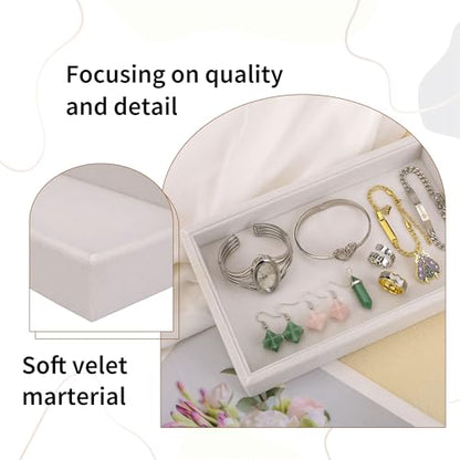 9" x 5.7" Velvet Jewelry Tray Jewelry Display Tray, Stackable Empty Plate Trays for Earrings Necklaces Bracelet Rings Display Showcase - Beige - color: Beige, size: Flat Tray 9"x5.7"