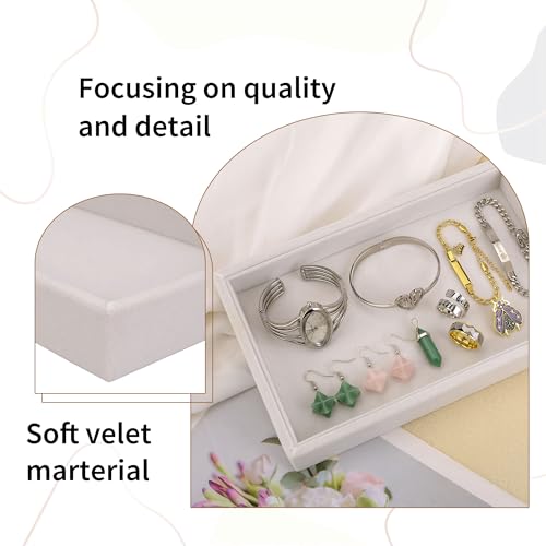 2 Pcs 9" x 5.7" Velvet Jewelry Tray Jewelry Display Tray, Stackable Empty Plate Trays for Earrings Necklaces Bracelet Rings Display Showcase - Beige - color: Beige, size: Flat Tray 9"x5.7"