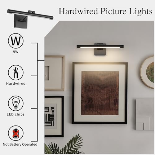 Joosenhouse LED Picture Light Fixtures 16.53" Inches Long Modern Black Wall Lamps with Rotatable Lighting Tube Picture Frame Lights for Paintings 7W(50W Eqv.) Hardwired Connection 3000K - color: Black, size: Non-Dimmable 16.53" Long