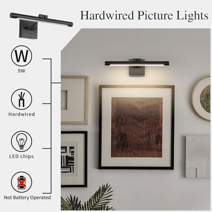 Joosenhouse LED Picture Light Fixtures 16.53" Inches Long Modern Black Wall Lamps with Rotatable Lighting Tube Picture Frame Lights for Paintings 7W(50W Eqv.) Hardwired Connection 3000K - color: Black, size: Non-Dimmable 16.53" Long