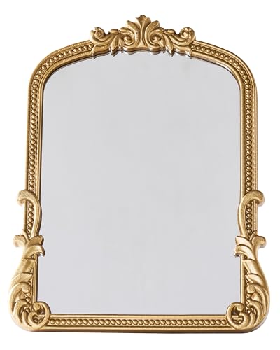 Vintage Vanity Small Mirror with Stand,Gold Decorative Mirrors for Wall,Antique Desk Eclectic Home Dresser Decor Small Mirror,Bathroom, Bedroom, Makeup Desk, Wall Entry,11.6" L x 9.0" W Gold - color: Gold