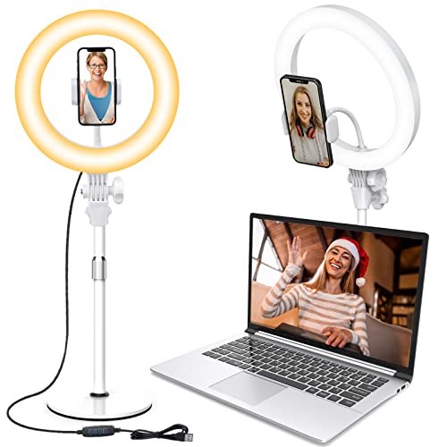 Ring Light with Stand, Zoom Lighting for Computer Video Conference, Video Calls, Home Office, Lighting for Video Recording - color: 10.5inch-White