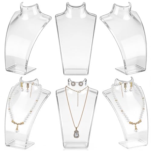 AceOrbit 6 Pcs Acrylic Necklace Display for Vendors, Jewelry Bust Stand Holder, 7.87 x 5.12 x 2.36 Inch Jewelry Display Mannequin for Earrings Necklace, Retail Store & Trade Shows (Clear) - color: Clear