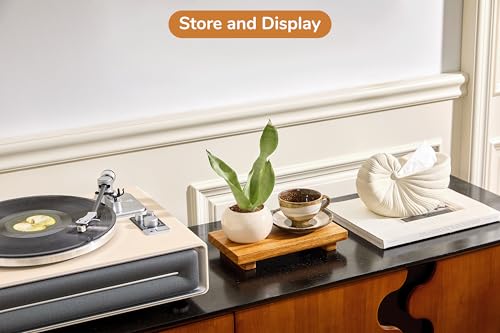 Small 10" Acacia Wood Riser Pedestal Stand – Farmhouse Wood Display Riser for Kitchen and Bathroom Décor - Counter Display, Plant Stand, Jewelry Holder, Vanity Tray, Candle Stand (S:10"x5.6"x1.57") - size: Small:10“x 5.6"