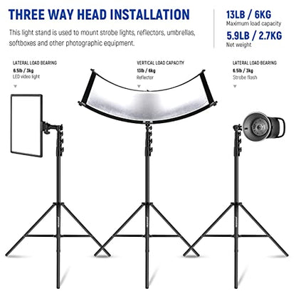 NEEWER 13ft/4m Air Cushioned Light Stand, Heavy Duty All Metal Photography Tripod Stand with 1/4” to 3/8” Reversible Spigot, 3 Way Mounting Interface & Metal Locking Knobs, Max Load 6.5lb/3kg - size: 400cm