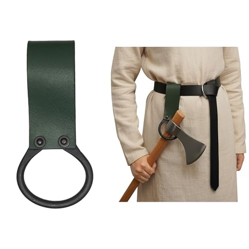 Lord of Battles Medieval Genuine Leather Axe Frog | Axe Holster with Belt Loop | Waist Holder for Axes, Tools - color: Green