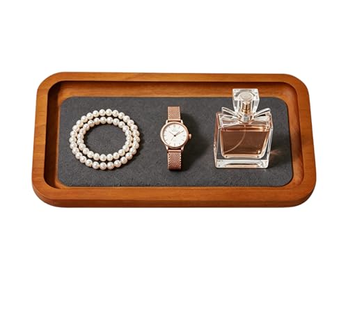 Wooden Jewelry Display Tray Rounded Rectangle Ring Showcase Stackable Elegant Bracelet Watch Jewelry Organizer for Personal Use and Commerce (Gray, Medium-W 3.9'' x H 0.6'' x L 7'') - color: Gray, size: Medium-W 3.9'' x H 0.6'' x L 7''