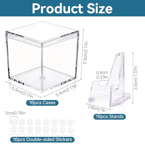 16 Pcs Championship Ring Display Case, 2.17 Inch Acrylic Single Ring Holder with Wooden Stand Base, Small Clear Football Baseball Rings Holder Display Box for Sports Fan Super Bowl Souvenirs