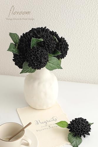 Floroom Artificial Dahlia Flowers 25pcs Real Looking Black Foam Fake Roses with Stems for DIY Wedding Bouquets Bridal Shower Centerpieces Floral Arrangements Party Tables Home Decoration - color: Black