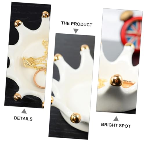 SUPVOX Crown Ceramic Jewelry Tray Decorative Earring Ring Dish Photo Prop Organizer for Vanity Table Key Storage