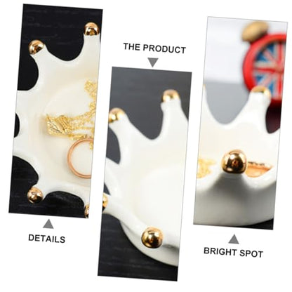 SUPVOX Crown Ceramic Jewelry Tray Decorative Earring Ring Dish Photo Prop Organizer for Vanity Table Key Storage