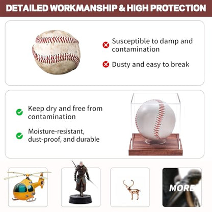 LITY 2 Pack Baseball Display Case, No Assembly Required Clear Cube Tennis Ball Holder with Solid Wooden Base, Autograph Baseball Stand Box for Single Ball - size: 2 Pack Baseball