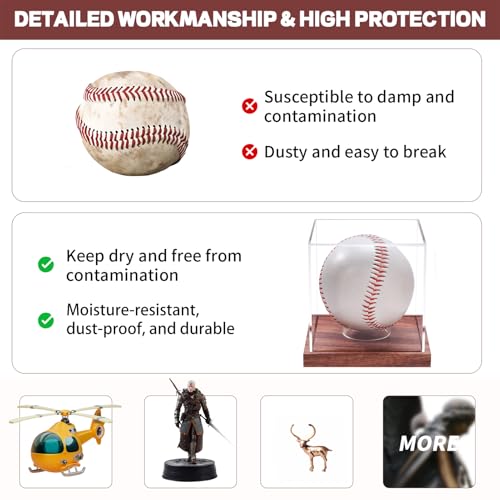 LITY Baseball Display Case, No Assembly Required Clear Cube Tennis Ball Holder with Solid Wooden Base, Autograph Baseball Stand Box for Single Ball (1 Pack) - size: 1 Pack Baseball