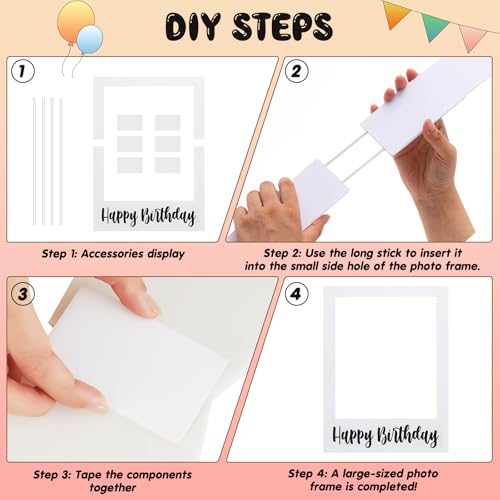 Beeveer 32 x 24 Inch Extra Large Happy Birthday Photo Booth Selfie Frame Props Picture DIY Cutouts Photo Backdrop Cardboard Props for Party Supplies Favors(Vertical,White) - color: White Blank, style: Happy Birthday