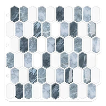 10-Sheet Backsplash Peel and Stick Tile Faux Marble 12"x12" White Blue Long Hexagon Self-Adhesive Glossy Heat Resistant Waterproof 3D Wall Panel Stick on Backsplash Kitchen Bathroom RV Fireplace - size: 12''x12''