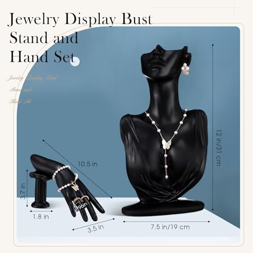 Yalikop 2 Pcs Jewelry Mannequin Display Set Necklace Bust Mannequin Earring Stand Hand Bracelet Ring Stand for Selling Show - color: Black