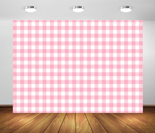10x8ft Fabric Pink and White Checked Backdrop Pastel Pink Gingham Pattern Background Plaid Texture Backdrop for Birthday Party Decorations Wedding Baby Shower Photo Studio Props - size: 10x8FT