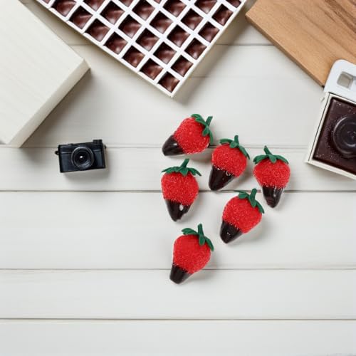 Lurrose 8pcs Chocolate Dipped Strawberry Ornaments Artificial Decorative Fruit Realistic Simulation Strawberries for Photography Props Cake Decoration