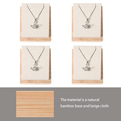 Julysky Bamboo 4 Pcs Necklace Pendant Display Stand for Show Jewelry Holder for Selling Necklace Organizer (beige velvet)