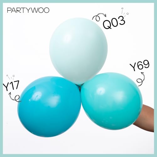 PartyWoo Teal Balloons 127pcs Different Sizes Pack of 36 18 12 10 5 Inch Turquoise Balloon Arch Kit for Baby Shower Gender Reveal Wedding Engagement Birthday Pool Tea Party Decorations Blue-Q03 - color: Mint-q03, size: 127PCS