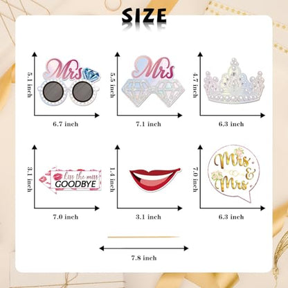 Mrs & Mrs Photo Booth Props, Girls Lesbian Wedding Photoshoot Brides to Be Bachelorette Party Photography Props Favor Centerpiece Sticks Decorations 20 PCS