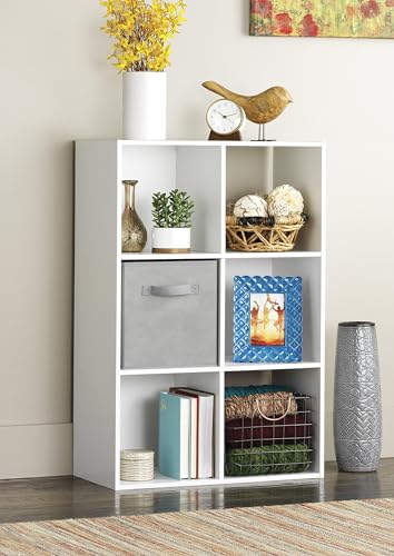 Whitmor 6 Cube Storage Organizer, 3 Tier Stackable MDF Wood Bookcase, Open Storage Display Bookshelf, Storage Cabinet for Living Room, Bedroom, Home, Office, 23.7" L x 11.7" W x 35.2" H, White - color: White, size: 6 Cube Stackable