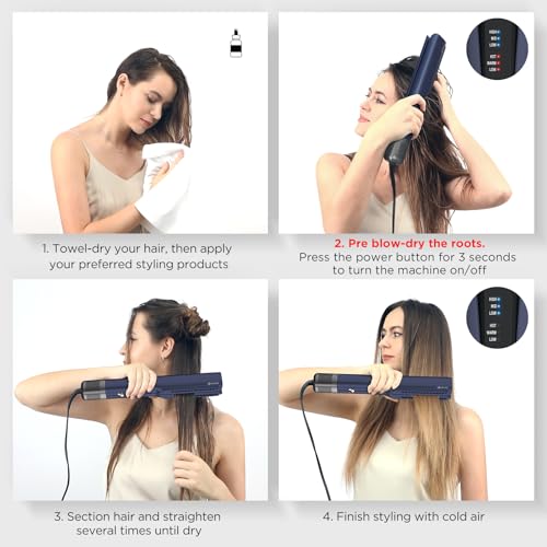 IG INGLAM Air Straight, Style from Wet Hair, 200M Ionic Hair Dryer Straightener for Medium Long Length(14”-30”), Straightener and Dryer 2 in 1, Fast Drying and Straightening in One Step, Dark Blue - color: Prussian Blue