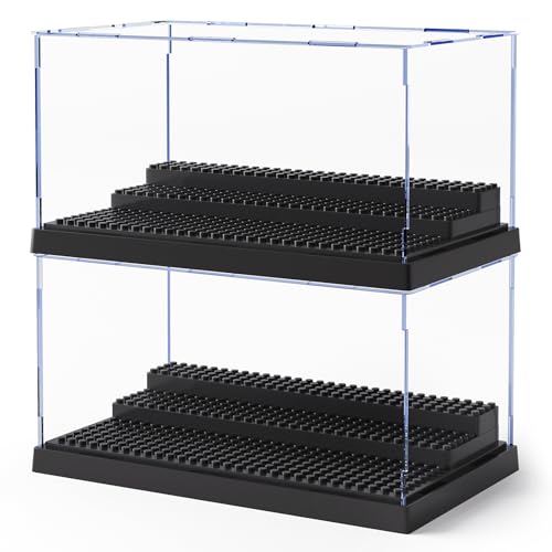 Mlikero 2 Pack Minifigure Display Case for Action Figures Blocks, Clear Dustproof Acrylic Display Box Storage with 3 Movable Steps Gifts for Children,Black… - color: Black, size: 2 Pack