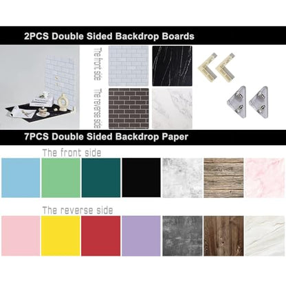 Large 24x24in Photo Backdrop Board: 9PCS 18Patterns Product Photography Backdrops for Food Jewelry, Background Table Top Small Shooting Kit - color: Blue Pink Yellow