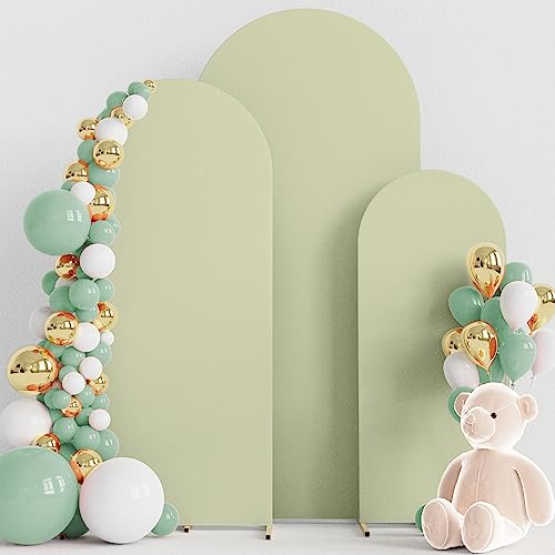 Wokceer Set of 3 Wedding Arch Cover Spandex Fitted Wedding Arch Stand Covers Round Top Chiara Arch Backdrop Stands Cover for Birthday Party Ceremony Banquet Decoration 4ft,5ft,6ft Sage Green - color: Light Sage Green, size: 4FT, 5FT, 6FT