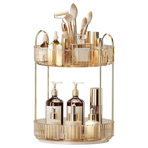 360 Rotating Makeup Organizer - Large-Capacity Skincare & Makeup Storage with 2-Tier Perfume Organizers, Cosmetic Dresser & Makeup Brush Holder - Fits Bedroom, Bathroom, Vanity Shelf & Countertop - color: Honorable Gold, size: 2 Tier