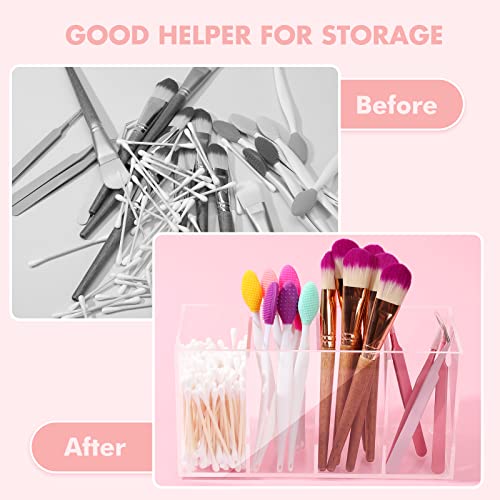 1 Pack 4 Compartment Acrylic Makeup Organizer with Lid Lash Cart Organizer for Lash Techs Bathroom Storage with 4 Tray Eyelash Mascara Brushes Supplies Brush Holder for Cosmetics or Office Supplies