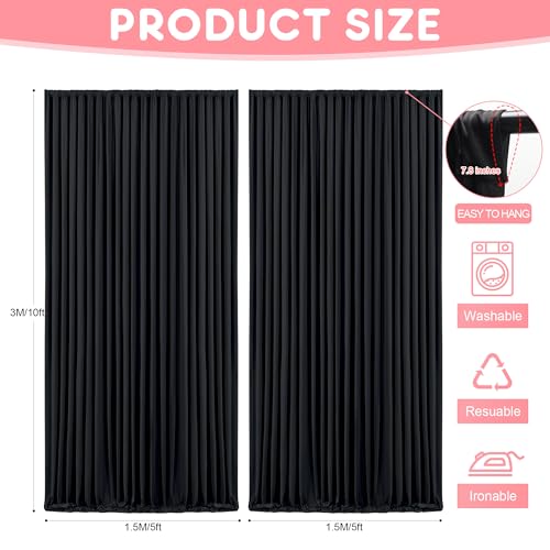 Asee'm 10x10FT Black Backdrop Curtains for Parties, Polyester Photo Fabric Curtain Backdrop Drapes for Birthday Wedding Party Decor Background Photography with Rod Pocket, 5x10FT, 2 Panels - color: Black, size: 5'(W) x 10'(H), 2 panels
