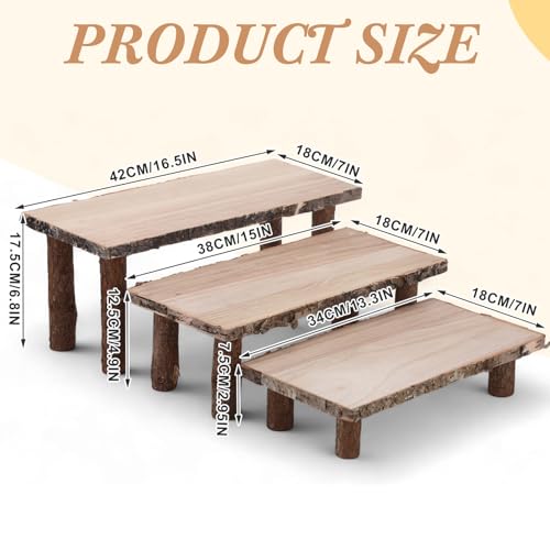 Jetec 11 Pcs Wood Cake Stand Rectangular Round Rustic Wedding Cake Holder Tray with Wooden Slice Toppers and Cutter for Wedding Reception Party Event