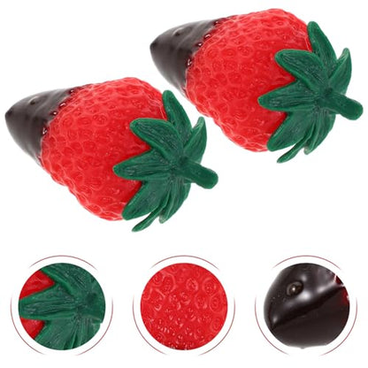 Zerodeko 8pcs Chocolate Dipped Fake Strawberries Artificial Fruit Ornaments with Dark Leaves Realistic Simulated Food Decoration for Photography Props Party Centerpiece