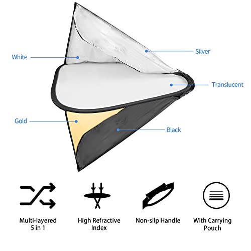 Selens 32 Inch Photography Reflector with Handle, 5 in 1 Collapsible Square Reflectors for Photo Studio Video Outdoor Accessories - size: 32 Inch Square Reflector