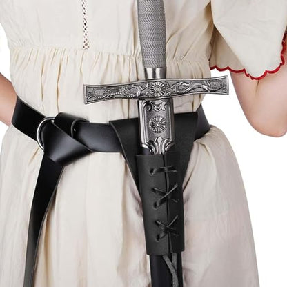 4PCS Medieval Leather Sword Frog Dagger Holder Belt Rapier Scabbard Viking Knight Renaissance Belt Pouch Halloween Costume - color: Black
