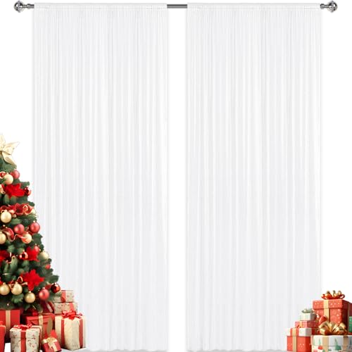 2×8FT-2PCS White Sequin Backdrop Curtains Panels, Photography Backdrop Glitter Curtains Fabric Background for Christmas Wedding Party Decor - color: White, size: 2X8FT-2PCS