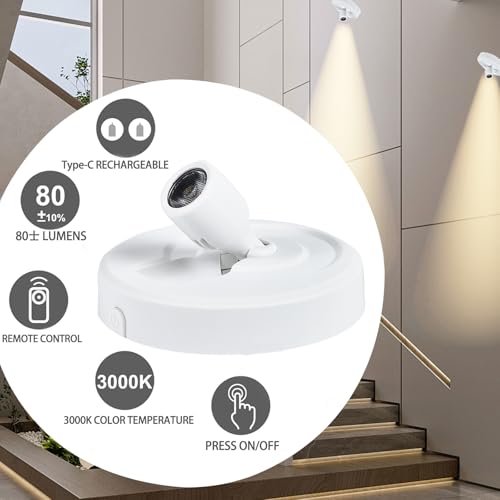 Wireless LED Spotlight Indoor with Rechargeable Battery Operated, Uplighting Indoor with Remote, Picture Light with Timer and Dimmable, Spot Lights Accent Up Light for Plant, Picture, Wall Art - color: Rechargeable White-A, size: 2 Pack