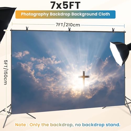 5x7ft Photography Backdrop Christian Cross Appears Bright Sky Photo Backdrop Photography Background for Photoshoot Portrait Video Party Photo Studio Prop Booth - color: Color5